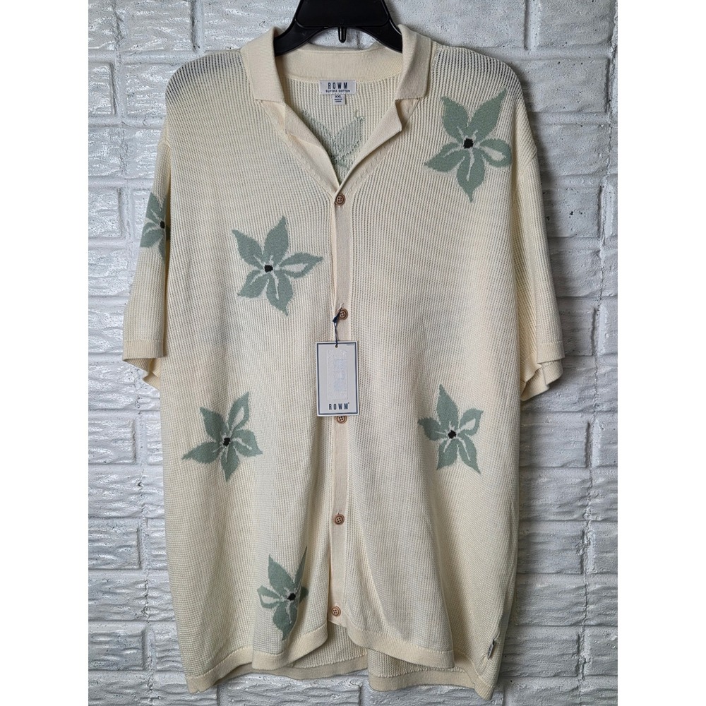 Men's size XXL ROWM Supima Cotton cardigan sweater short sleeve NWT Flowers